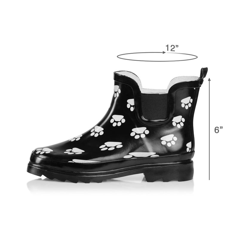 NORTY - Womens Ankle Rain Boots - Ladies Waterproof Winter Spring Garden Boot runs Â½ size large Paw Black White Size 9 - Image 3